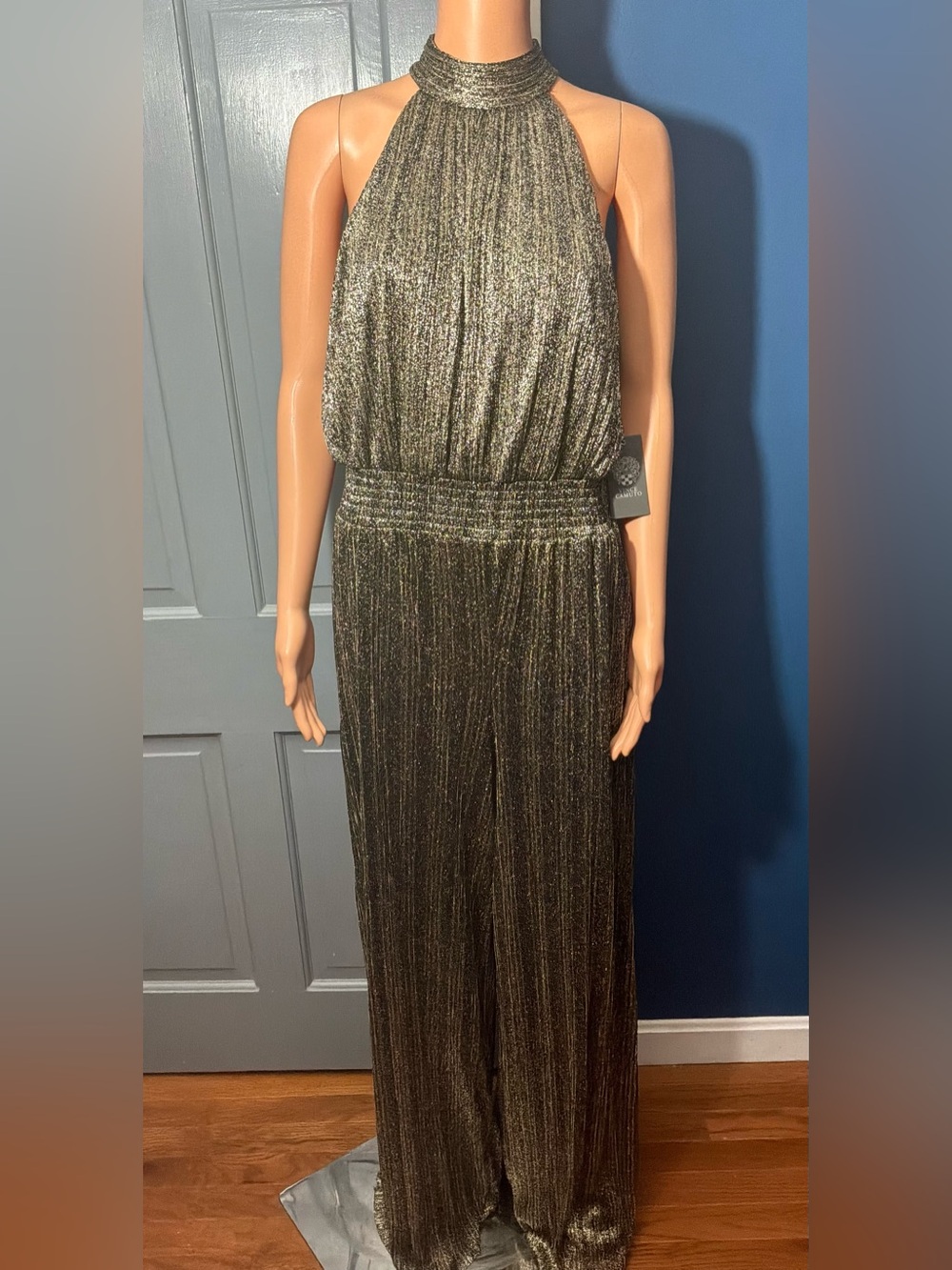 Metallic Black & Gold Halter Jumpsuit